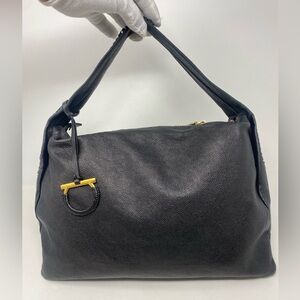 Salvatore Ferragamo Shoulder Black Gancini Leather Hobo Vintage Bag